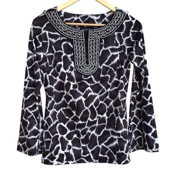 INC International Concepts Petite Embroidered Black White Tunic Size P NEW - Picture 1 of 7
